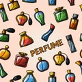 Seamless handdrawn pattern with perfume icons set