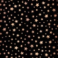 Seamless Handdrawn stars copper foil on black vector background. Pattern for Christmas and celebrations. Hand drawn rose gold