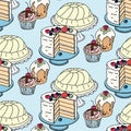 Seamless handdrawn vector pattern. Cakes and