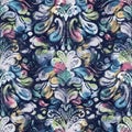 Seamless happy damask pattern with navy and white