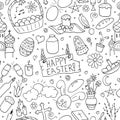Seamless happy easter elements pattern in doodle style. Royalty Free Stock Photo