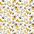 Seamless happy Halloween pattern. Funny cartoon monsters, ghosts, aliens. Scary halloween character design. Terrible monsters Royalty Free Stock Photo