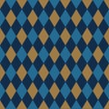 Seamless harlequin pattern background in gold and blue. Royalty Free Stock Photo