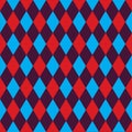 Seamless harlequin pattern background in red, blue and purple.