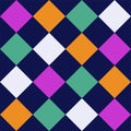 Seamless harlequin pattern square background in yellow, green and blue.