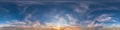 Seamless hdri panorama 360 degrees angle view blue pink evening sky with beautiful clouds before sunset with zenith for use in 3d Royalty Free Stock Photo