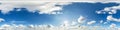 Seamless hdri panorama 360 degrees angle view blue sky with beautiful cumulus clouds with zenith for use in 3d graphics or game Royalty Free Stock Photo