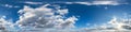 Seamless hdri panorama 360 degrees angle view blue sky with beautiful fluffy cumulus clouds with zenith for use in 3d graphics or Royalty Free Stock Photo