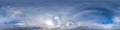 Seamless hdri panorama 360 degrees angle view blue sky with beautiful fluffy cumulus clouds with zenith for use in 3d graphics or Royalty Free Stock Photo