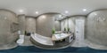 Seamless 360 hdri panorama in interior of expensive bathroom in modern flat apartments with toilet and washbasin in Royalty Free Stock Photo