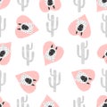 Seamless heart pattern with cute llama and cactus. Royalty Free Stock Photo
