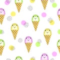 Seamless hedgehog ice cream cone pattern.