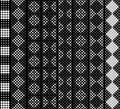 Seamless in height, checkered monochrome lace pattern for border, tape, belt, strip, edging. White on black. Vector set Royalty Free Stock Photo