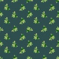 Seamless herbal pattern with watercolor flavouring parsley on green background