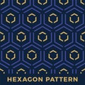 Seamless hexagon arrow vector seamless pattern. denim blue and gold trilateral arrows isometric pattern vector