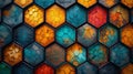A seamless hexagon pattern with ornamental elements. An abstract ornate background. A colorful seamless pattern with