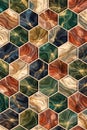 Seamless hexagonal pattern abstract multicolored marble textures with gold creating a luxurious visual mosaic background Royalty Free Stock Photo