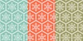Seamless hexagonal snowflake pattern in modern winter palette. Geometric repeating Christmas design. Royalty Free Stock Photo