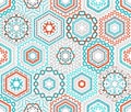 Seamless hexagons embroidery pattern. Royalty Free Stock Photo