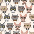 Seamless hipster cats pattern background Royalty Free Stock Photo