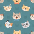 Seamless hipster cats pattern vector illustration