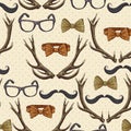 Seamless hipster vintage background with antlers