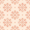 Seamless holiday Christmas pattern. Orange snowflakes on light background. Vintage grunge texture. New Year vector background. For Royalty Free Stock Photo