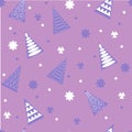 Seamless holiday pattern with Christmas decorations from snowflake, spruces.