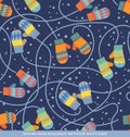 Seamless holiday pattern with colorful mittens and snow Royalty Free Stock Photo