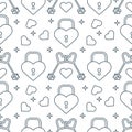 Seamless holiday pattern. Hearts, lock, keys