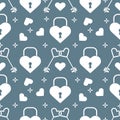 Seamless holiday pattern. Hearts, lock, keys