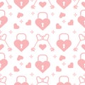 Seamless holiday pattern. Hearts, lock, keys