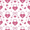 Seamless holiday pattern. Hearts, lock, keys