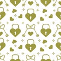 Seamless holiday pattern. Hearts, lock, keys