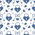 Seamless holiday pattern. Hearts, lock, keys