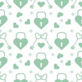 Seamless holiday pattern. Hearts, lock, keys