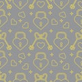 Seamless holiday pattern. Hearts, lock, keys