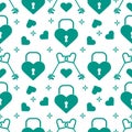 Seamless holiday pattern. Hearts, lock, keys