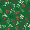 Seamless Holiday vector background with abstract leaves red, green, beige. Simple leaf texture, endless foliage pattern. Christmas Royalty Free Stock Photo