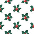 Seamless holly pattern. Christmas holly berry.