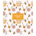 Seamless honey pattern with bees, flower, jar