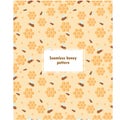 Seamless honeycomb pattern, bees on yellow background