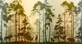 Seamless horizontal background with pine forest and animals