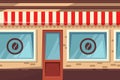 Seamless horizontal background with street cafe, bakery or coffee shop. Vector cartoon illustration of city building