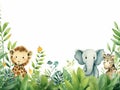 Ai Generated illustration Wildlife Concept of Seamless horizontal border with cute african cartoon animals. Royalty Free Stock Photo