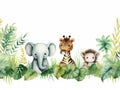 Ai Generated illustration Wildlife Concept of Seamless horizontal border with cute african cartoon animals. Royalty Free Stock Photo