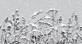 Seamless border with Monochrome Meadow Plants and Snowfall