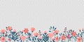 seamless horizontal border with summer colorful wild flowers, floral nature pattern vector illustration Royalty Free Stock Photo