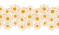 Seamless horizontal daisy border with bronze outline isolated on white background