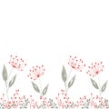 Seamless horizontal floral pattern. Watercolor orange flowers and orange branches, green leaves on white background. For Royalty Free Stock Photo